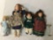 Lot of 4 porcelain dolls Soft Expressions w/ COA tag, Largest approx 22 x 9 inches.