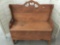 Wood heart bench storage under seat, approx 34 x 16 x 38 inches. Woo crack- see pics