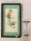 Vintage Asian shadowbox painted stone flower art piece