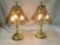 Pair of vintage brass table lamps with glass shades