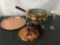 Copper chaffing dish with stand, tray, bowl and lid, approx 14 x 9 inches
