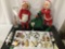 Christmas decoration lot of tree ornaments, Santa & Mrs Claus plush figures 28 x 20 inches.