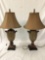 Lot of 2 matching table lamps with shades, tested and working, approx 33 x 17 inches