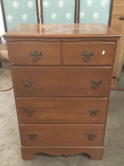 Vintage 4 drawer tall boy dresser with batwing pulls