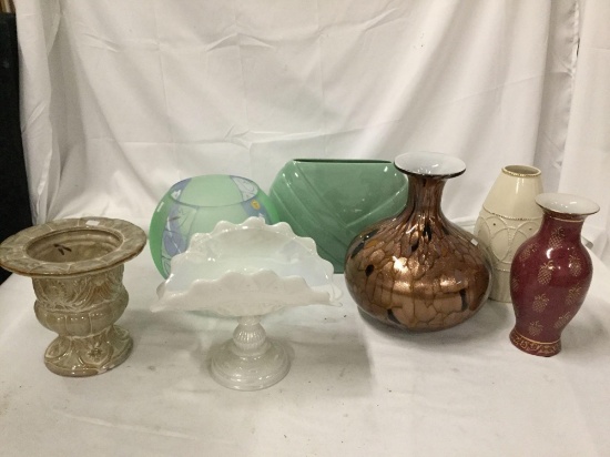 Lot of 7 home decor decorative vases Largest approx 12 x 10 inches