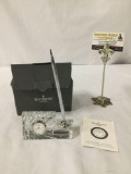 Waterford Crystal desk clock with pen holder w/ box 5x9x2 inches