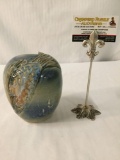 Ceramic fish vase, signed by artist, approx 5 x 6 inches