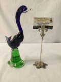 Venetian Murano Art glass duck sculpture blue/green approx 11 x 6 inches made in Italy