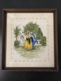 Framed original cloth painting of romantic could Signed by Arod 14 x 16 inches