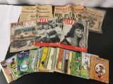 Vintage media collection; Little Golden Books, Life Magazine, Saturday Evening Post, newspapers