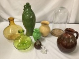 9x home decor; glass bottle vases, ceramic vases, Waterford Crystal bear, pitcher, display case