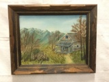 Original Painting by R. Holiday - rustic cabin scene oil on canvas