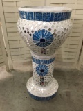 2 pc ceramic mosaic style ceramic plant stand with mirror and tile inlay design - Made in Mexico