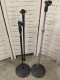 Lot of 2 microphone stands; Atlas boom stand (needs new mic cup), chrome straight stand