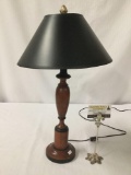 Modern small lamp with shade, tested and working, approx 22 x 13 inches.