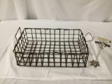 Antique French wire basket, approx 18 x 12 x 6 inches