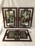 Lot of 3 matching modern wood framed mirrors with vintage Asian styling