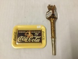 2 vintage pieces - Coca Cola tray, and Heidelberg tap handle