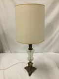 Vintage electric table lamp with crystal middle and cast metal base