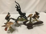 Selection of 7 porcelain animal statues - 6 porcelain and 1 wood - birds and panther