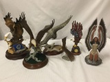 6 Franklin Mint & misc brand statues incl. Native American & 5 Eagles