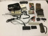 Assorted vintage electronics incl. car phones, mics, 12v power supply