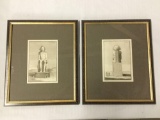 Pair of vintage Egyptian pharaoh statue prints - front and back figure study