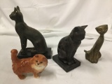 4x cat sculpture art Pieces Ceramic Beswick England brass and 2w/ wood base 7x11x4