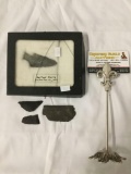 Hatred knife plus 3 stone artifacts approx 3 x 1 inches