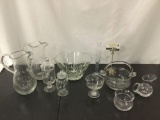 10x hoe decor glass; pitchers, bowl, vase, creamer, basket and more 10 x 7 inches