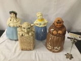 4x vintage cookie jars; California pottery , Monk - Thou Shalt Not Steal, lamb, children, approx