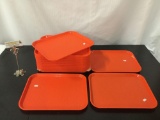 24x Vintage orange plastic Cambro fast food serving trays, approx 13.5 x 10.5 inches