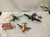 Lot of 4 Airplane collectibles; 2x diecast coin banks, ornament and trading card set