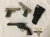 Lot of 3 vintage toys guns; Daisy J77 BB gun, Halco Military diecast toy pistols Plus holster 10x6