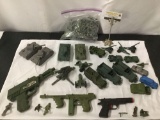 Huge lot of vintage plastic Army toy figures, tanks, trucks, weapons, Topper Toys machine gun