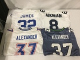 4 NFL Jerseys, L-XXL. James, Aikman, and Alexander. See pics