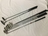7x left handed Golf Clubs; wedges, putters; Ping, Hillerich & Bradsey Co., Knight,
