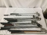 20x Golf clubs: wedges, putters, drivers; Kroydon, Mizuno, Paragon, Top-Flite Plus, Browning,