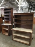 Lot of 2 custom vintage wooden bookcase shelving units - 1 wide & 1 tall and skinny