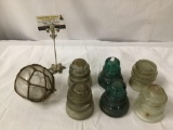 7 pc antiques lot incl. 6 glass insulators (Hemingway, Armstrong) & 1 glass Japanese float ball