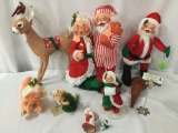 Christmas Annalee Dolls lot of 7 plus plastic elf / mouse figure Reindeer approx 13 x 20 inches