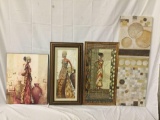 Lot of 4 home decor wall art prints; 2x framed, Largest approx 12 x 35 inches