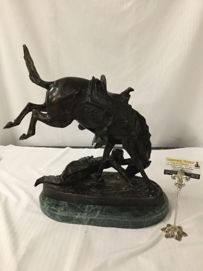 Frederic Remington cast bronze sculpture of horse with fallen rider - as is some wear