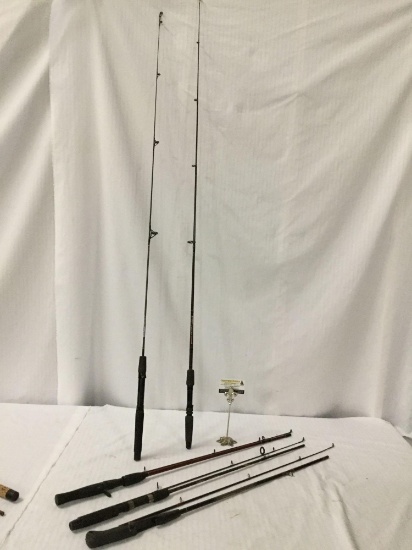 5 fishing poles; Shakespeare- Durango, Sundance Graphite, Shimano, etc