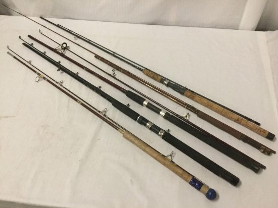 5 Assorted Fishing Rods: Nep-Tuna, Shimano Triton Down Rigger Rod, Abu Garcia Max Graphite Composite
