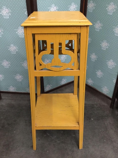 Vintage distressed wooden plant stand side table with yellow painted design