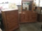 vintage oak 2 piece matching bedroom dresser set, 5 drawer tall boy and 8 drawer w/ mirror