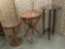 set of 3 small round wooden tables in graduating heights, 2 are marked Powell furniture
