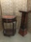 Modern deco style half moon hall table and pedestal faux marble plant stand - great burled designs