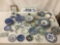 Large collection of Delft Blue (made in Holland) ceramic plates, creamers, containers and more